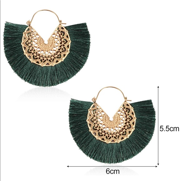 2/$15 Camouflage Green Fringe Earrings - Picture 3 of 4